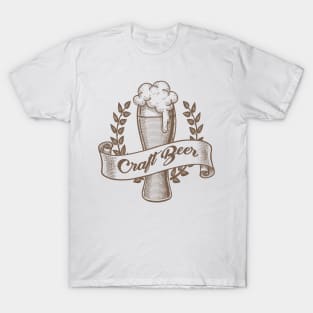 Craft Beer Emblem Drawn in Engraving Style. T-Shirt